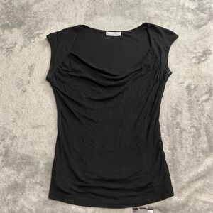 VTG 90s Rebecca Beeson Drape Neck Ribbed Tshirt Size 2 Grunge Goth Whimsy